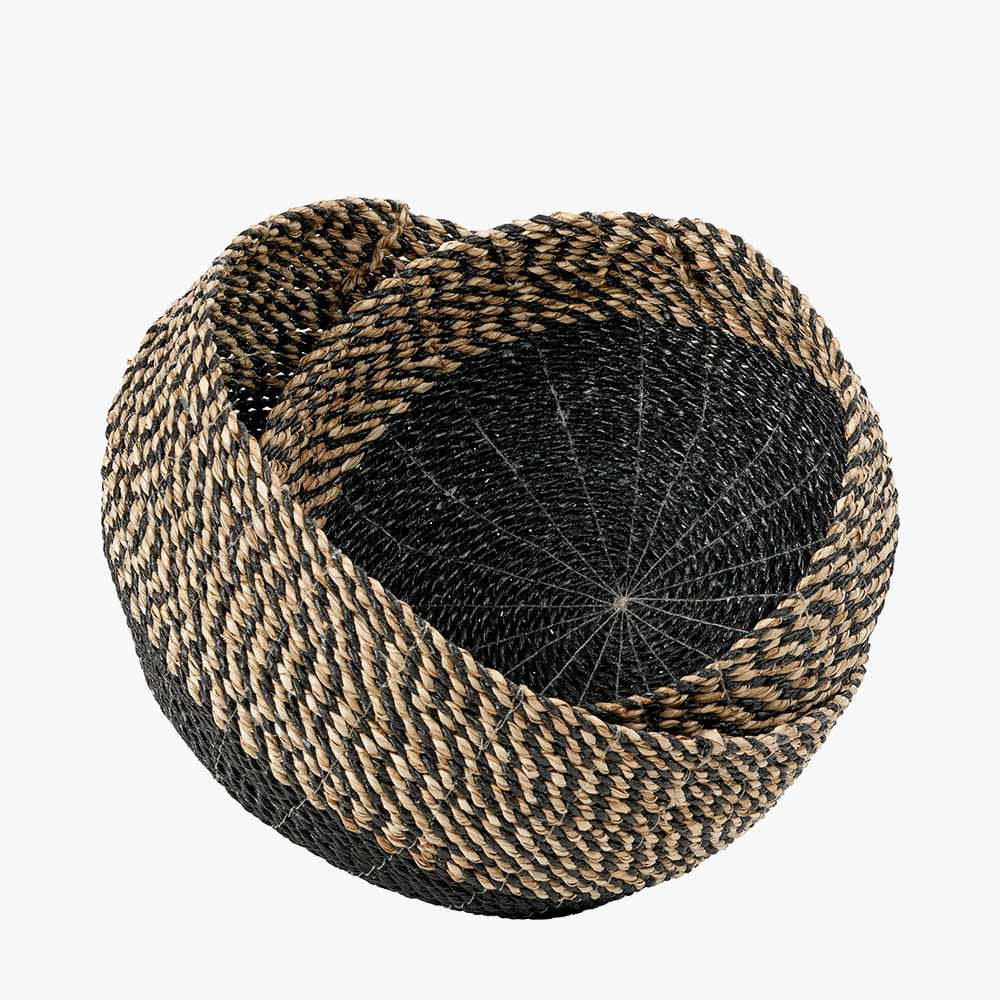 Set of 2 Natural and Black Seagrass Round Baskets