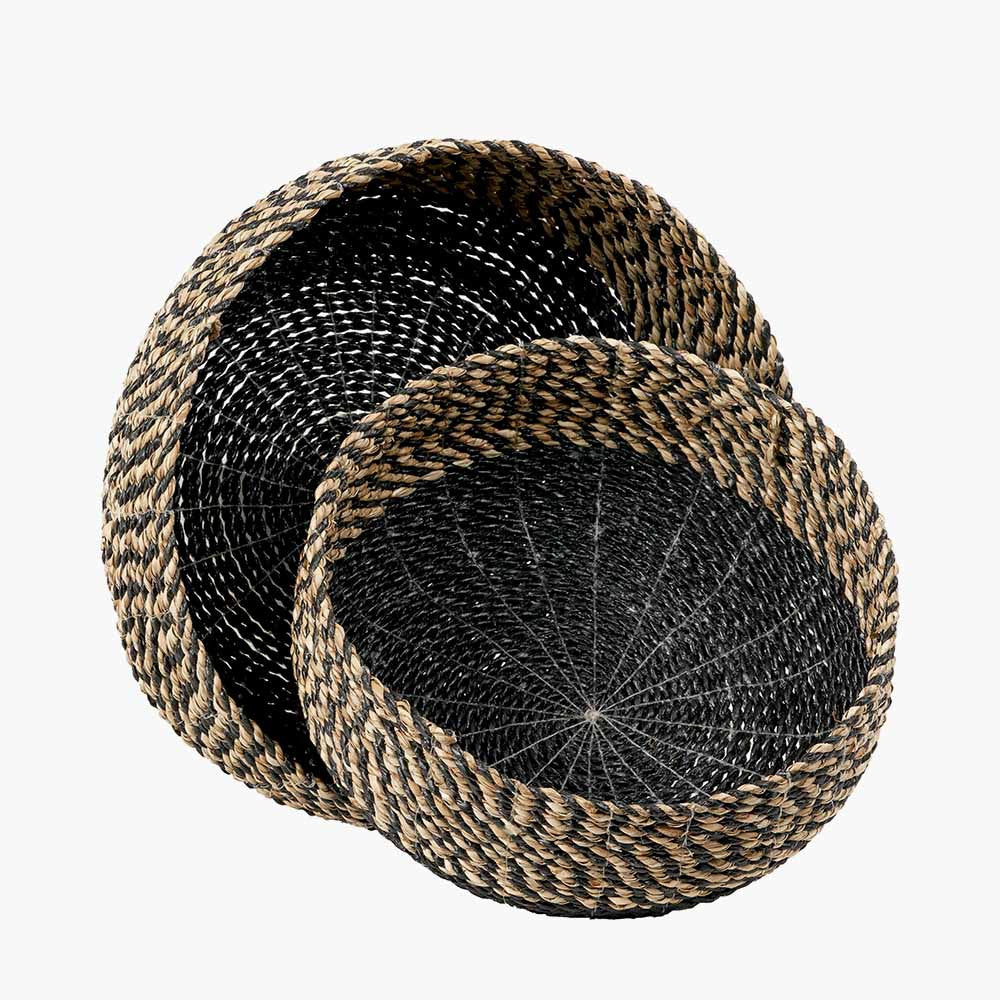 Set of 2 Natural and Black Seagrass Round Baskets