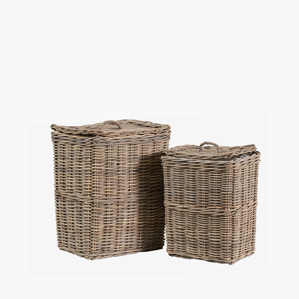 Set of 2 Grey Kubu Rectangular Linen Baskets with Handles
