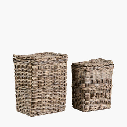 Set of 2 Grey Kubu Rectangular Linen Baskets with Handles