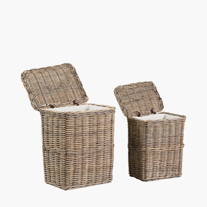 Set of 2 Grey Kubu Rectangular Linen Baskets with Handles