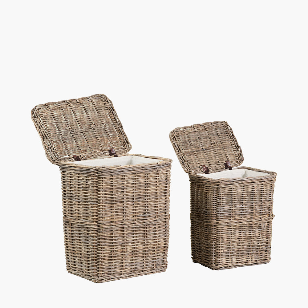 Set of 2 Grey Kubu Rectangular Linen Baskets with Handles