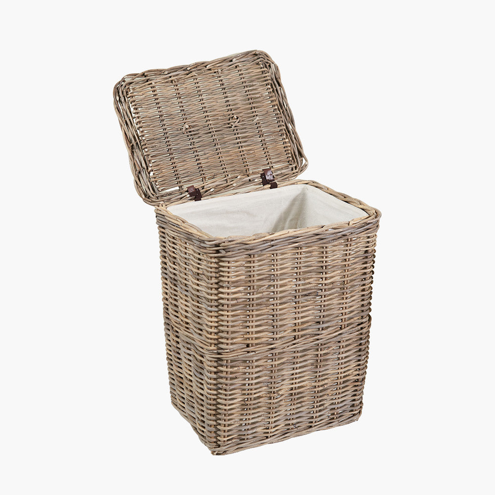 Set of 2 Grey Kubu Rectangular Linen Baskets with Handles