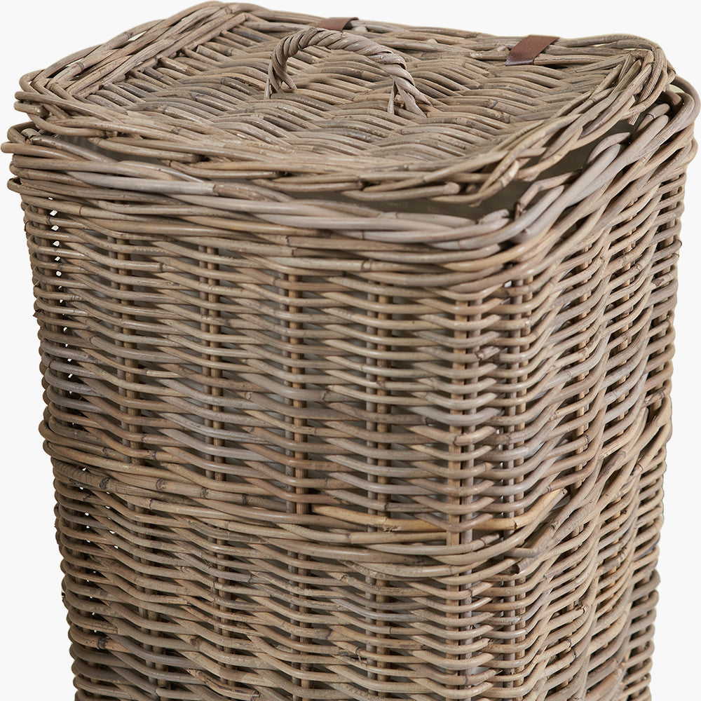 Set of 2 Grey Kubu Rectangular Linen Baskets with Handles