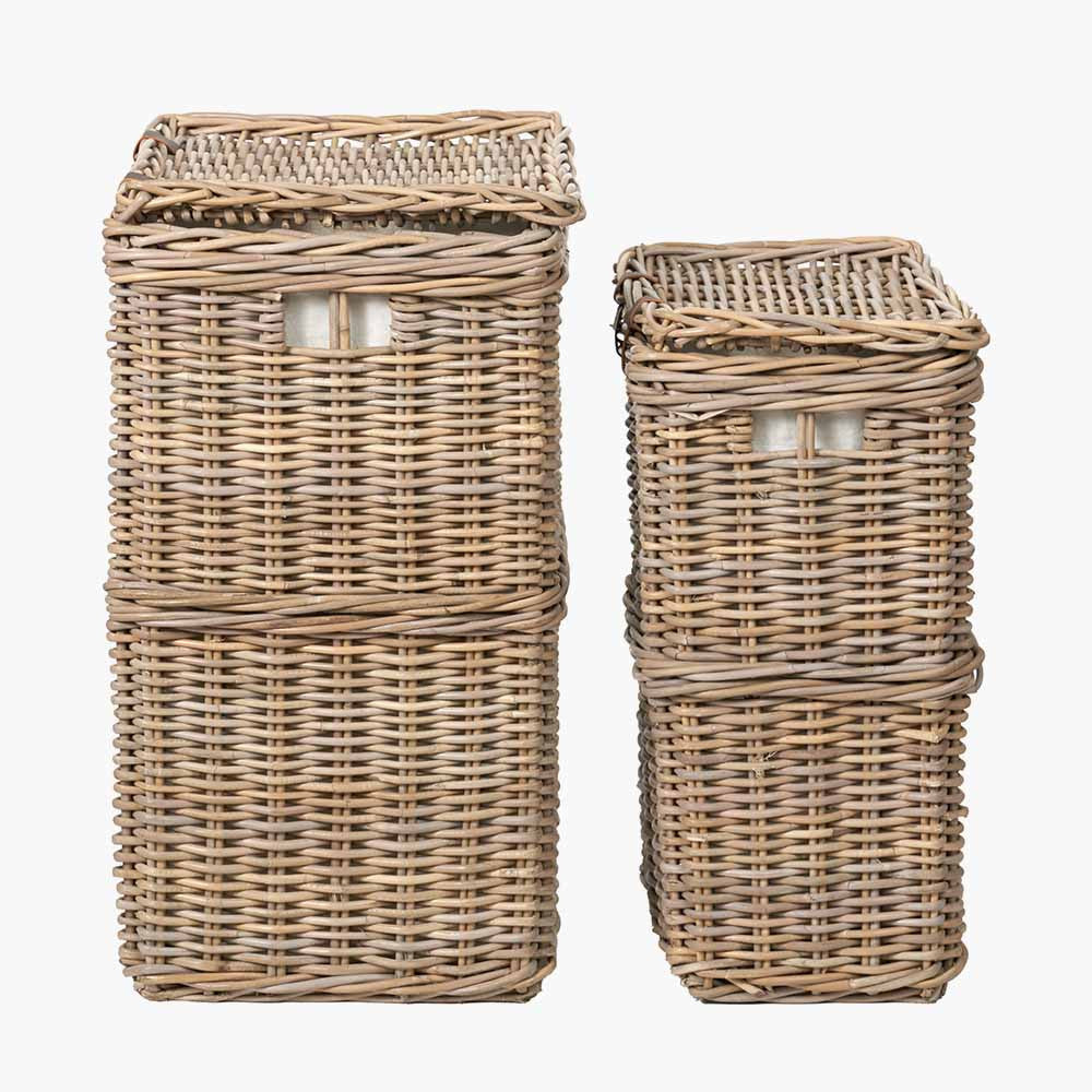 Set of 2 Grey Kubu Rattan Rectangular Linen Laundry Basket Hampers