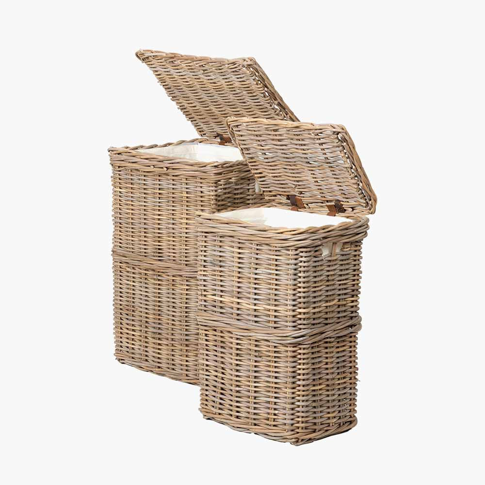 Set of 2 Grey Kubu Rattan Rectangular Linen Laundry Basket Hampers