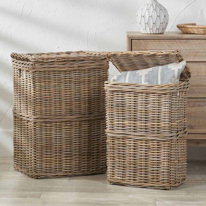 Set of 2 Grey Kubu Rectangular Linen Baskets with Handles