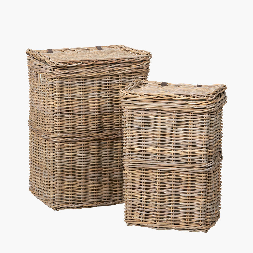 Set of 2 Grey Kubu Rattan Rectangular Linen Laundry Basket Hampers