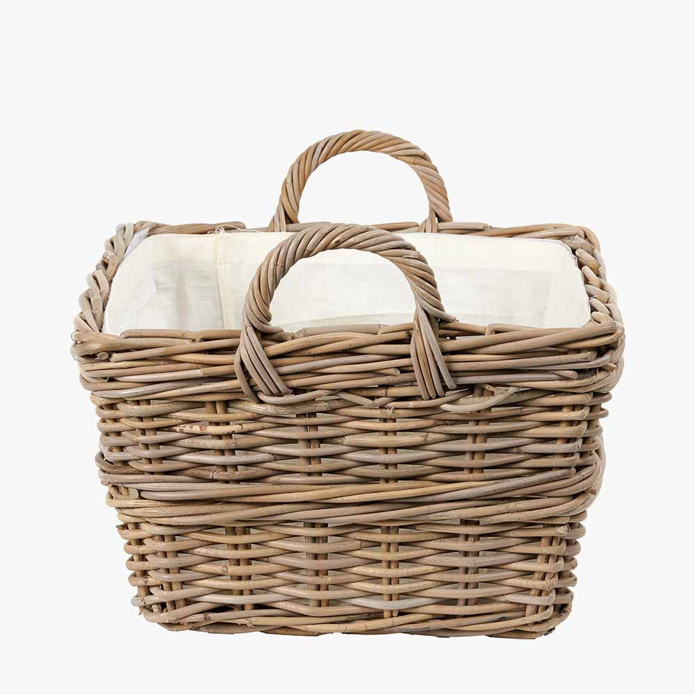 Grey Kubu Rattan Rectangular Lined Laundry Basket with Handles