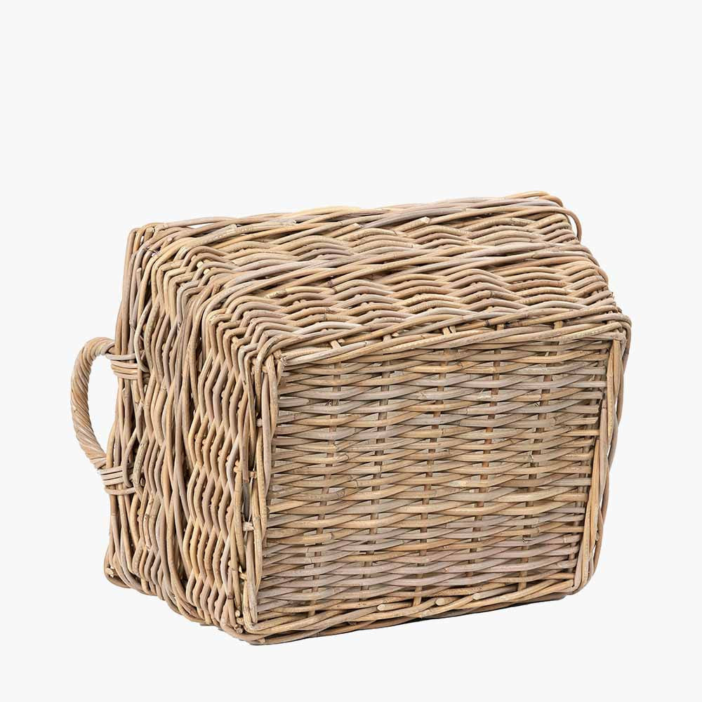 Grey Kubu Rattan Rectangular Lined Laundry Basket with Handles