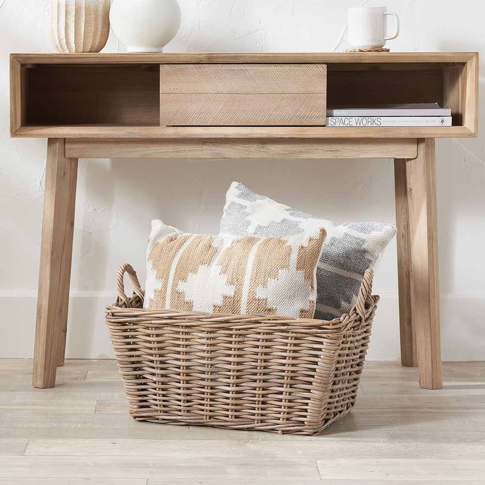 Grey Kubu Rattan Rectangular Lined Laundry Basket with Handles