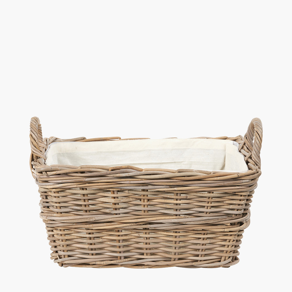 Grey Kubu Rattan Rectangular Lined Laundry Basket with Handles