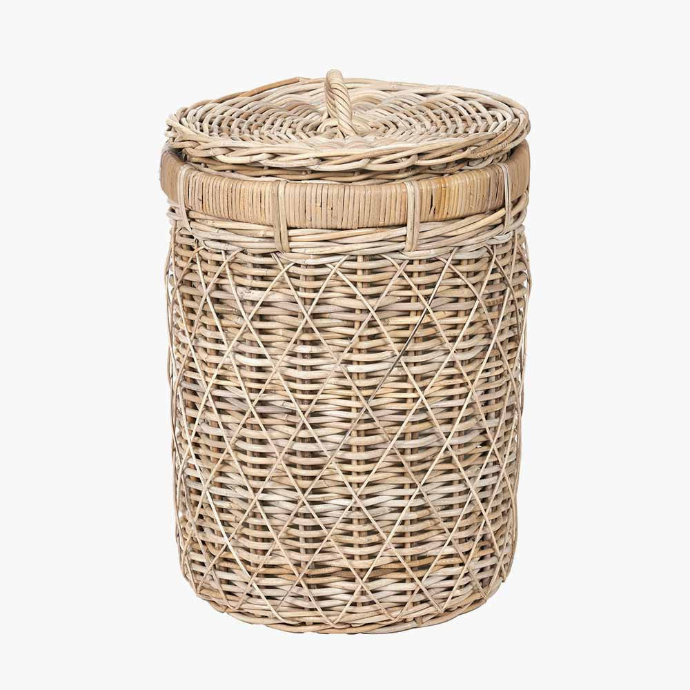 Brown Rattan Round Linen Laundry Basket Hamper