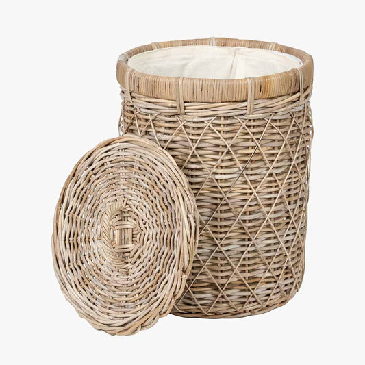 Brown Rattan Round Linen Laundry Basket Hamper