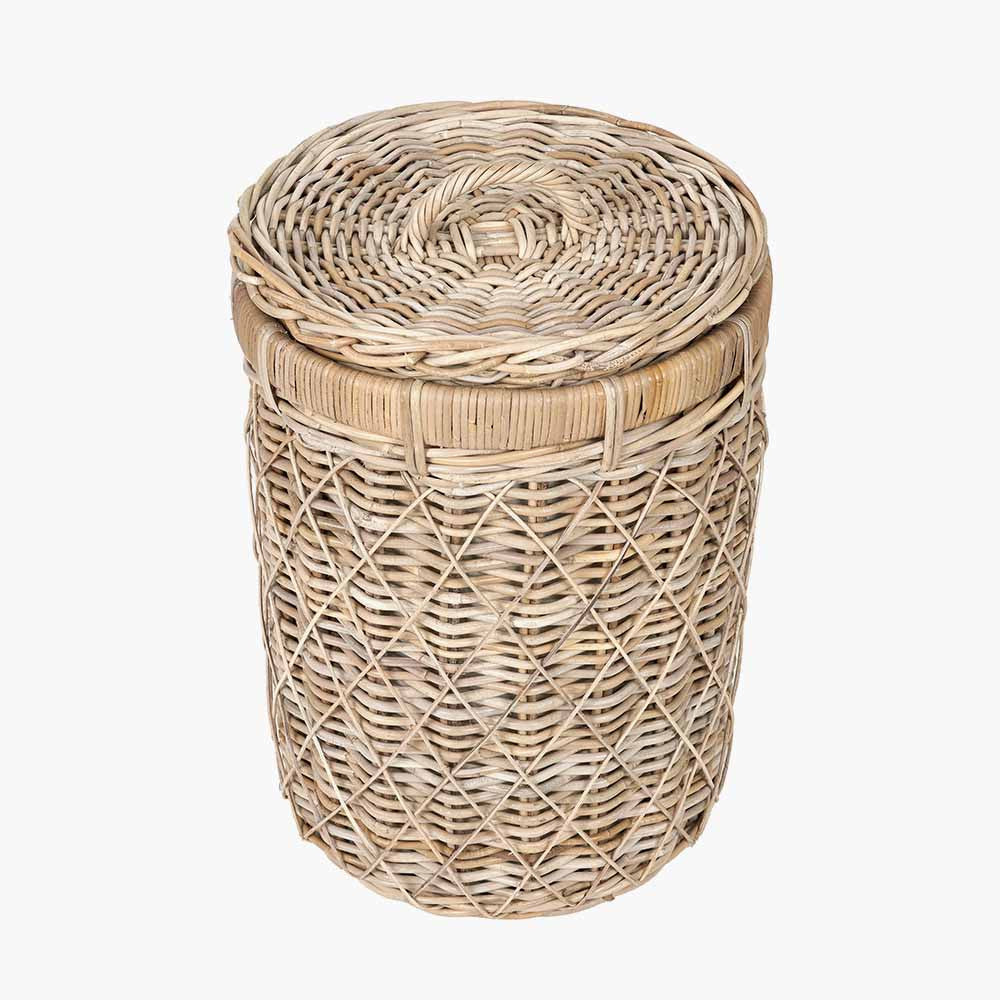 Brown Rattan Round Linen Laundry Basket Hamper