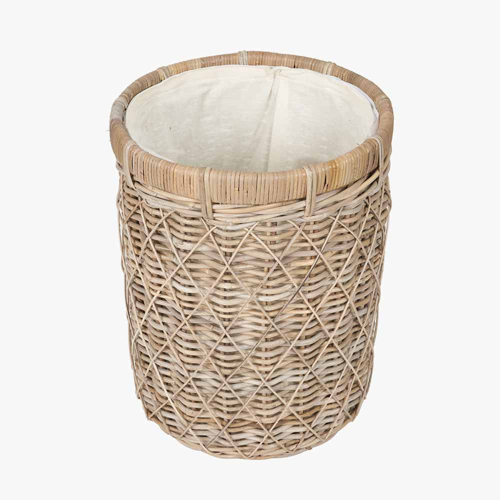 Brown Rattan Round Linen Laundry Basket Hamper