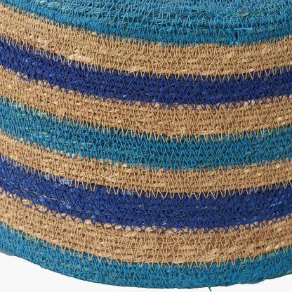 Seagrass Natural, Blue and Turquoise Stripe Round Basket