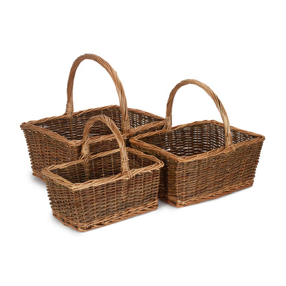 Rectangular Unpeeled Willow Shopper Basket Set 3