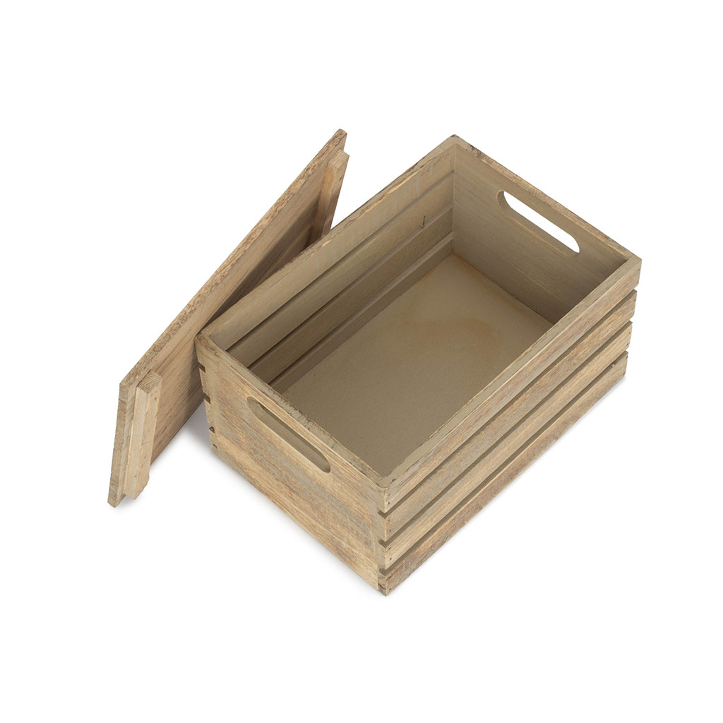 Small Oak Effect Storage Box Crate with Lid