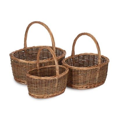 Oval Unpeeled Willow Shopper Basket Set 3