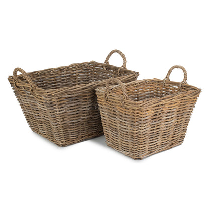 Rectangular Grey Rattan Floor Storage Set 2