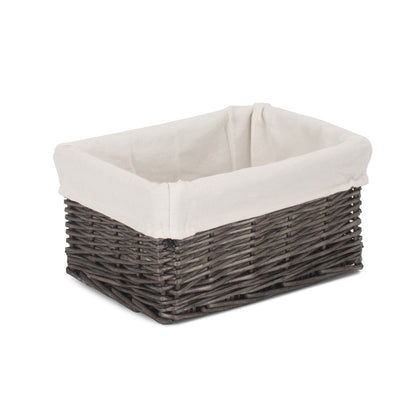Small Antique Wash Willow Tray Basket with White Lining