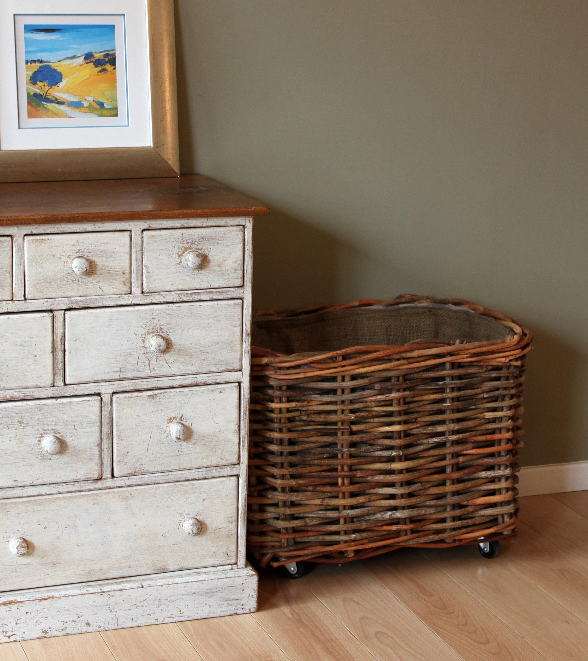 Wovenhill Bamboo Rattan Rectangular Storage Log Basket with Wheels