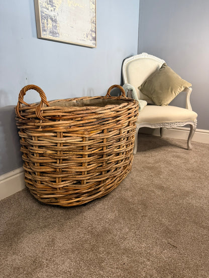 Wovenhill Bamboo Oval Log Basket with Wheels and Hoop Handles