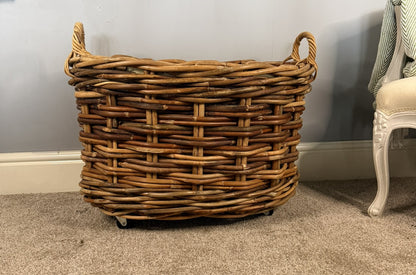 Wovenhill Bamboo Oval Log Basket with Wheels and Hoop Handles