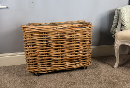 Wovenhill Bamboo Rattan Rectangular Storage Log Basket with Wheels