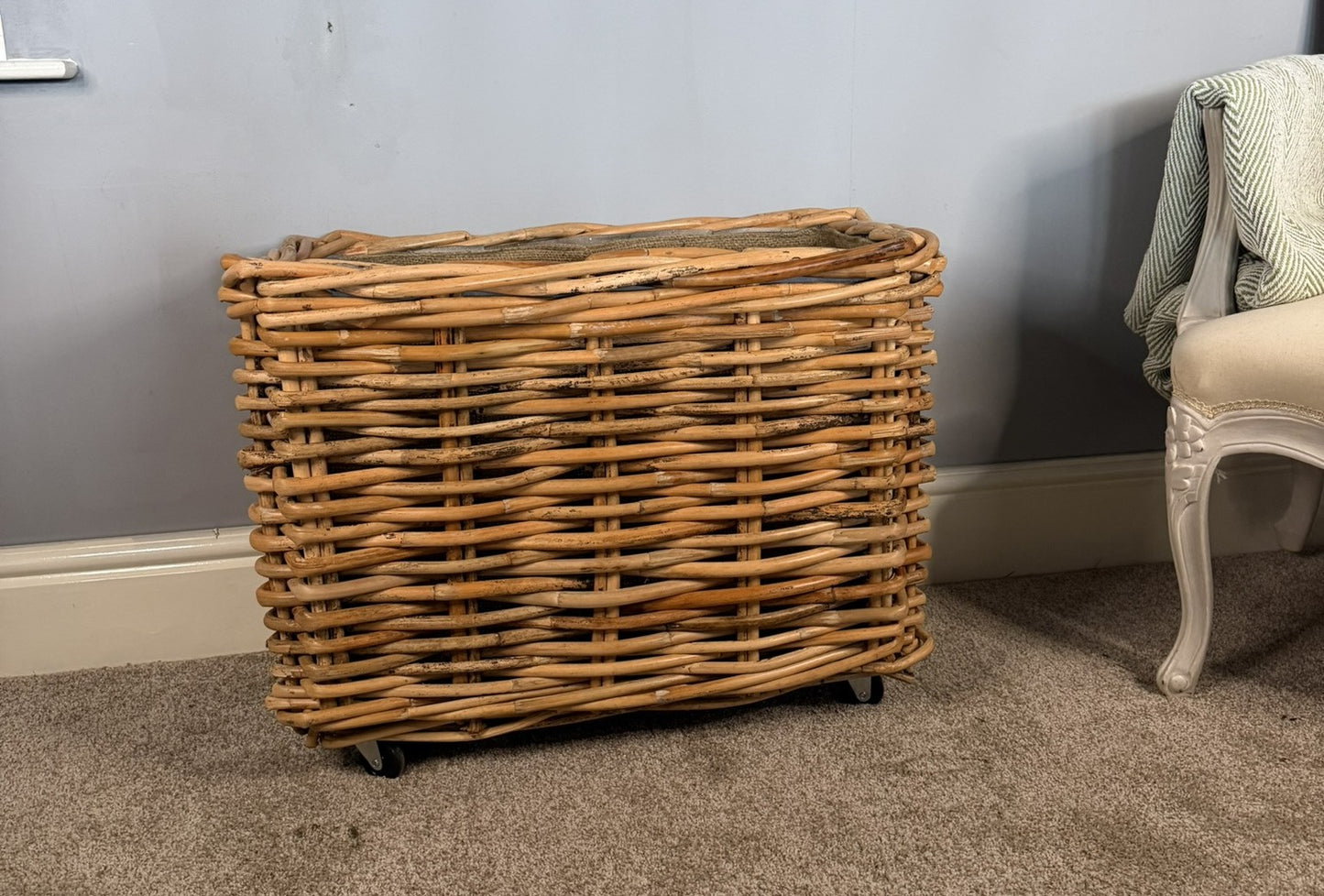 Wovenhill Bamboo Rattan Rectangular Storage Log Basket with Wheels