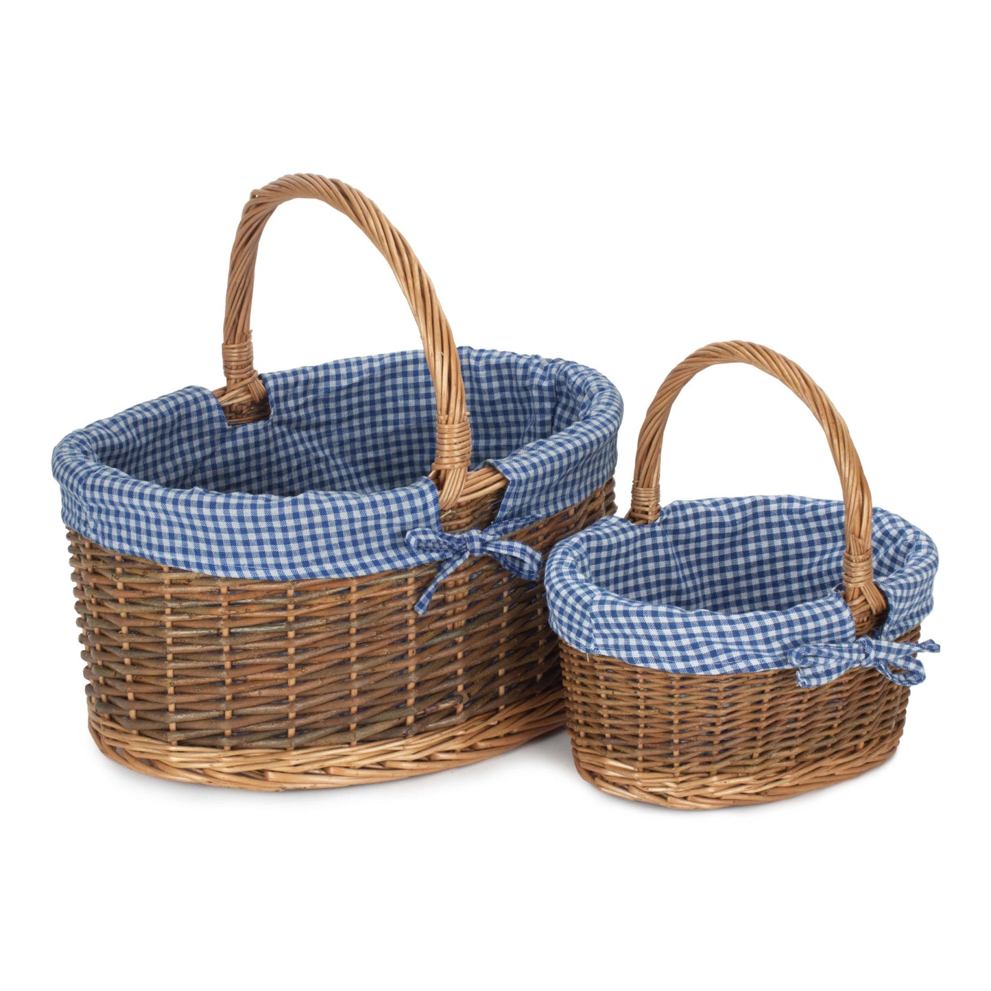 Country Oval Shopper With Blue & White Checked Lining Set 2