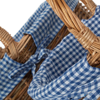 Country Oval Shopper With Blue & White Checked Lining Set 2