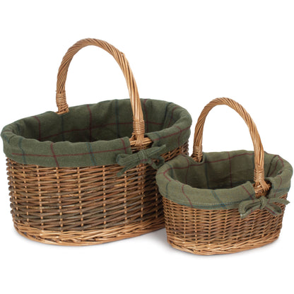 Country Oval Shopper With Green Tweed Lining Set 2