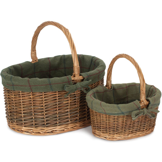 Country Oval Shopper With Green Tweed Lining Set 2
