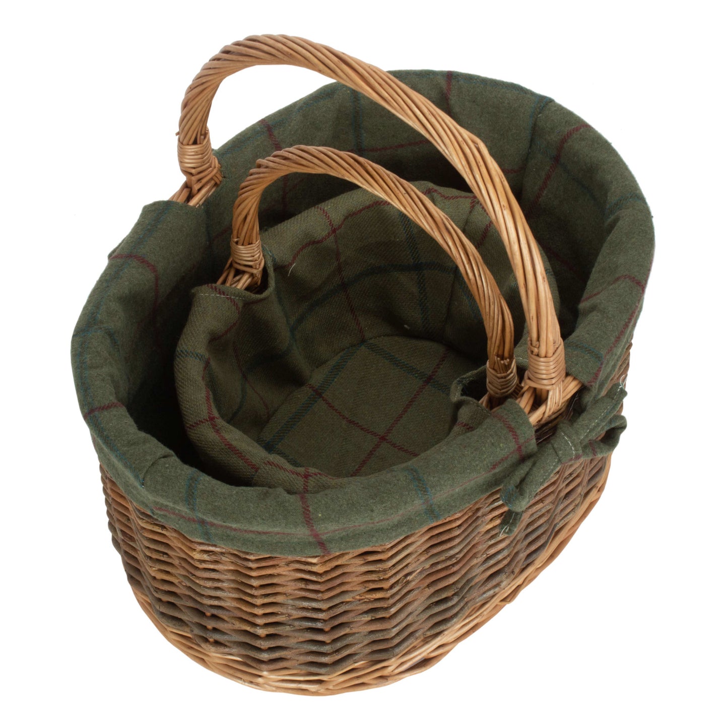 Country Oval Shopper With Green Tweed Lining Set 2