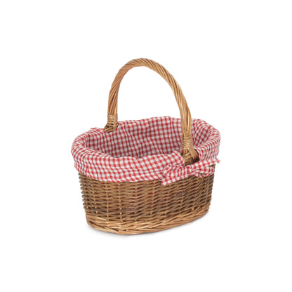 Child's Country Oval Shopper With Red & White Checked Lining