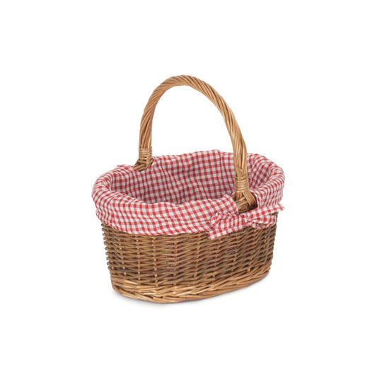Child's Country Oval Shopper With Red & White Checked Lining