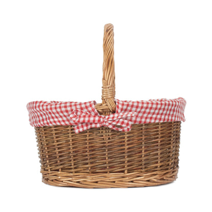 Child's Country Oval Shopper With Red & White Checked Lining