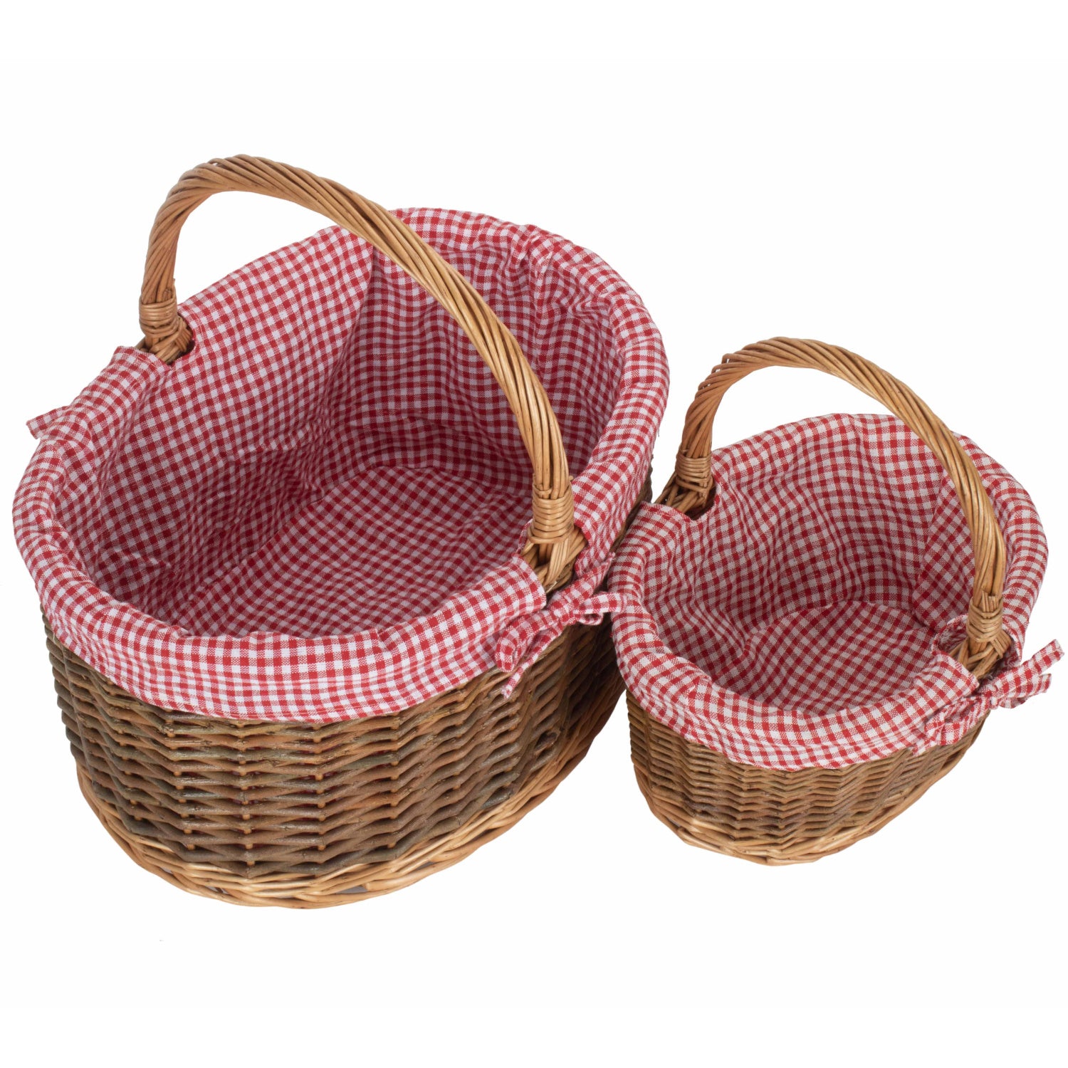 Country Oval Shopper With Red & White Checked Lining Set 2