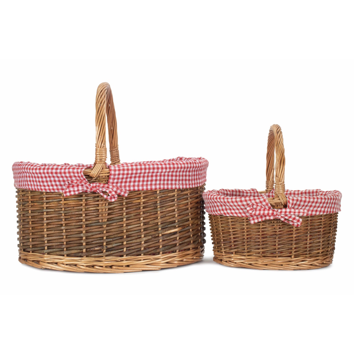 Country Oval Shopper With Red & White Checked Lining Set 2