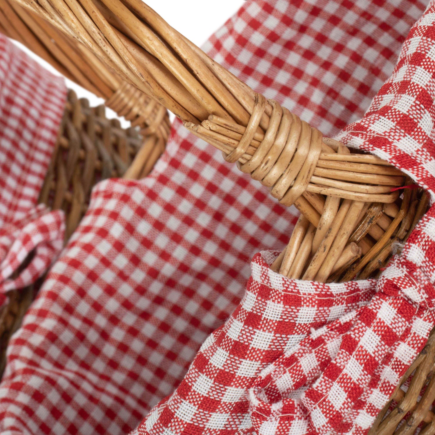 Country Oval Shopper With Red & White Checked Lining Set 2