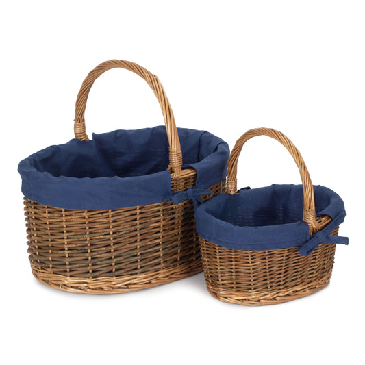 Country Oval Shopper With Navy Blue Lining Set 2