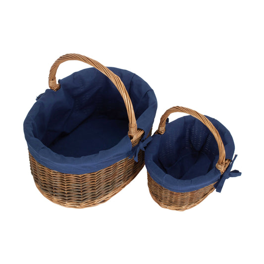 Country Oval Shopper With Navy Blue Lining Set 2