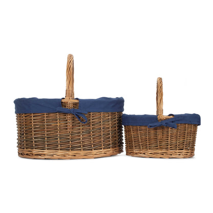 Country Oval Shopper With Navy Blue Lining Set 2
