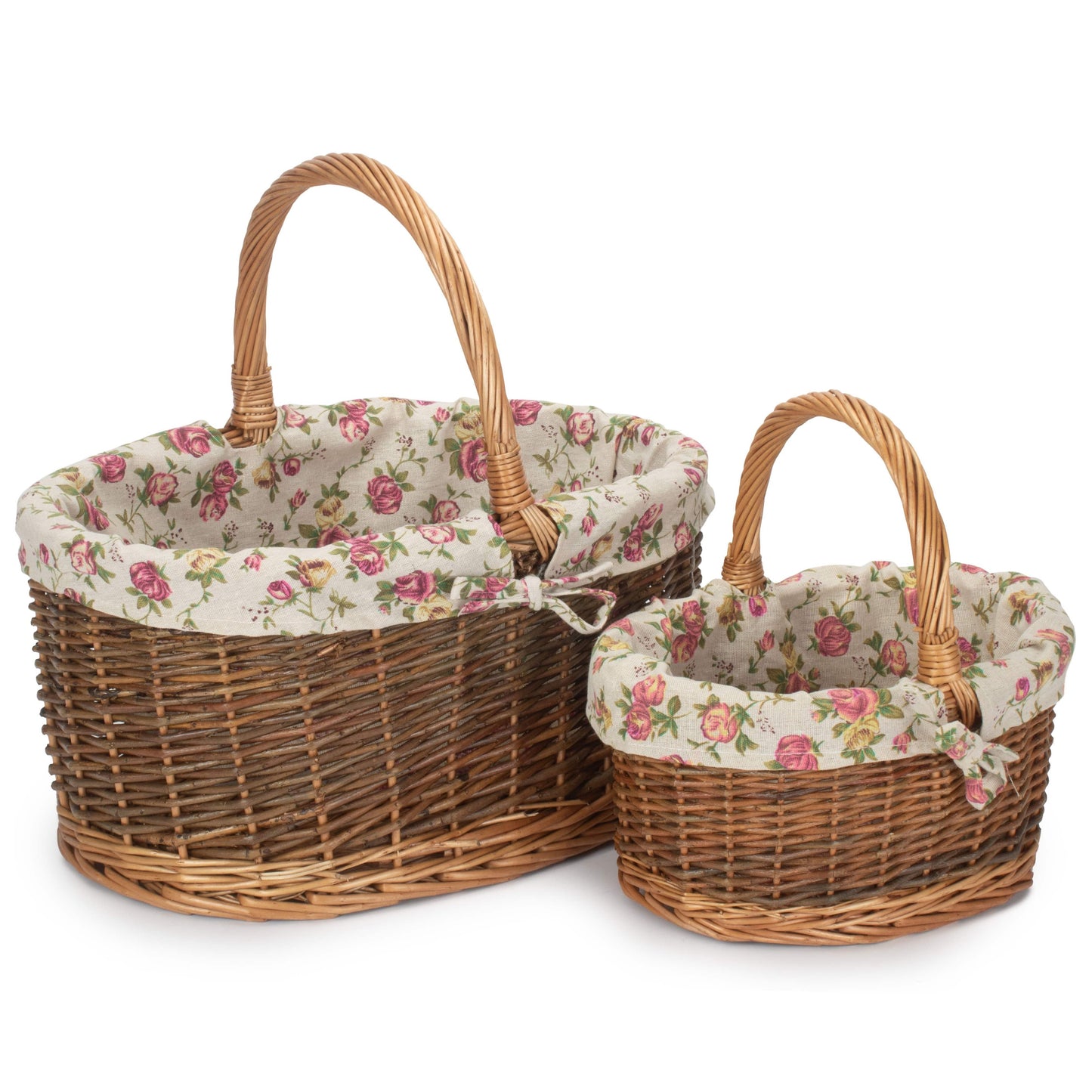 Country Oval Shopper With Garden Rose Lining Set 2