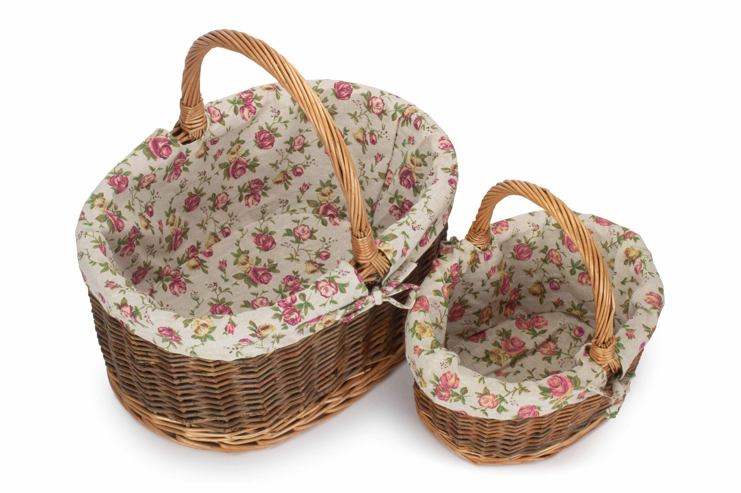 Country Oval Shopper With Garden Rose Lining Set 2