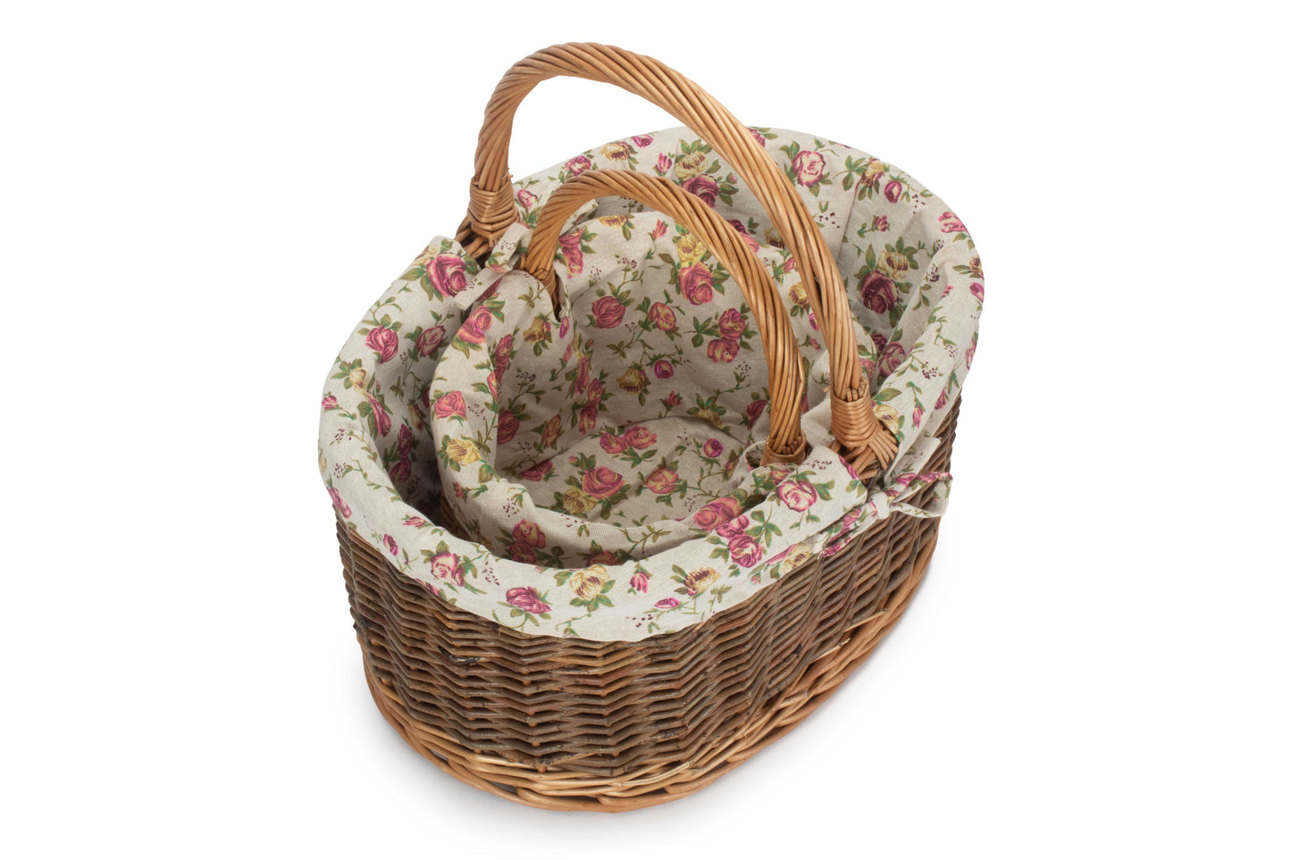 Country Oval Shopper With Garden Rose Lining Set 2