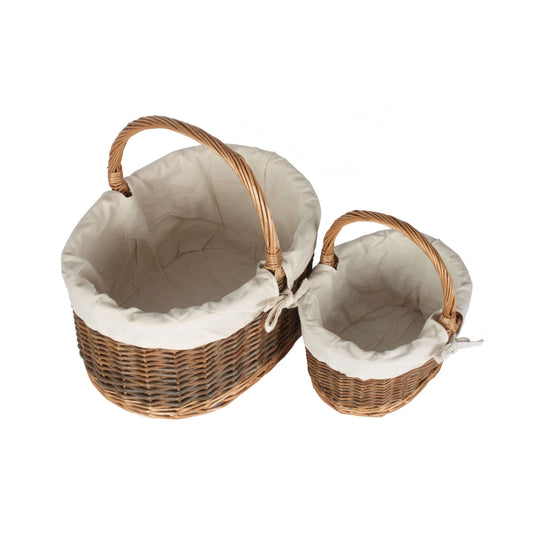 Country Oval Shopper With White Lining Set 2