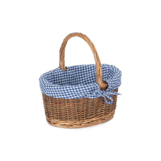 Child's Country Oval Shopper With Blue & White Checked Lining